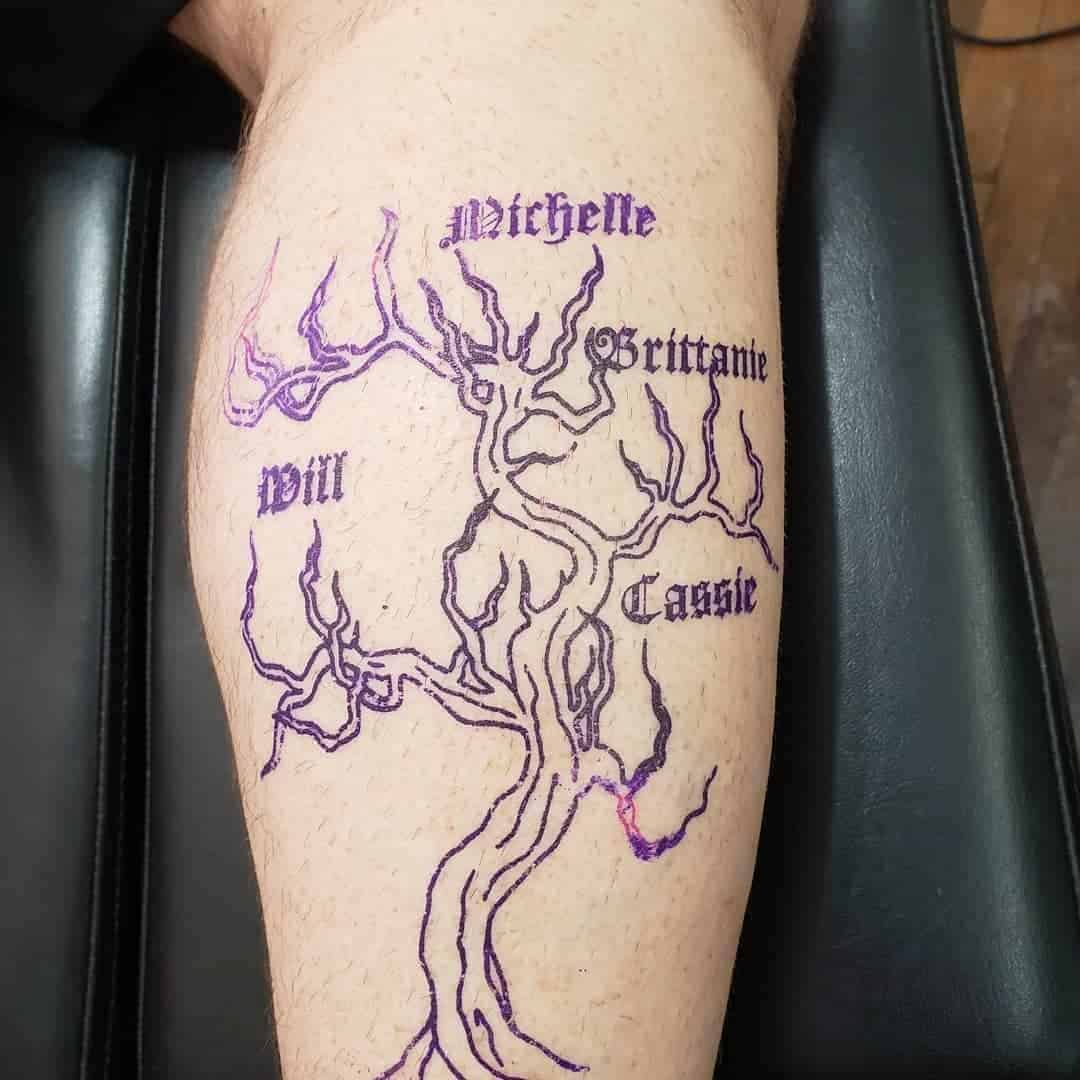 Gothic-Inspired Family Tree Tattoo