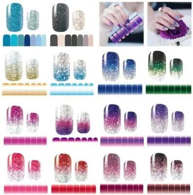 Best Budget Nail Strips: mwellewm Glitter Gradient Color Shine Nail Polish Strips