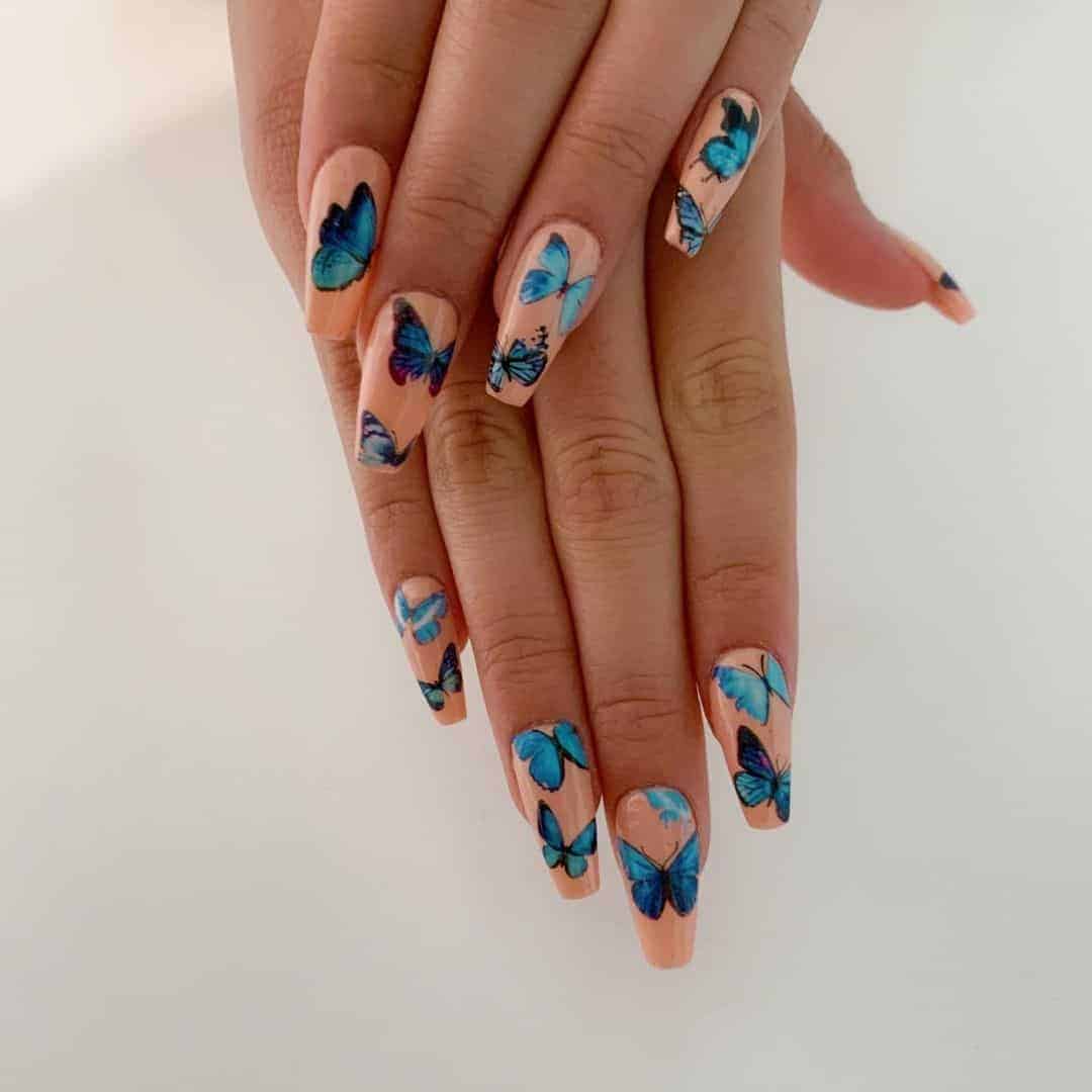 Blue Butterflies Nail Art