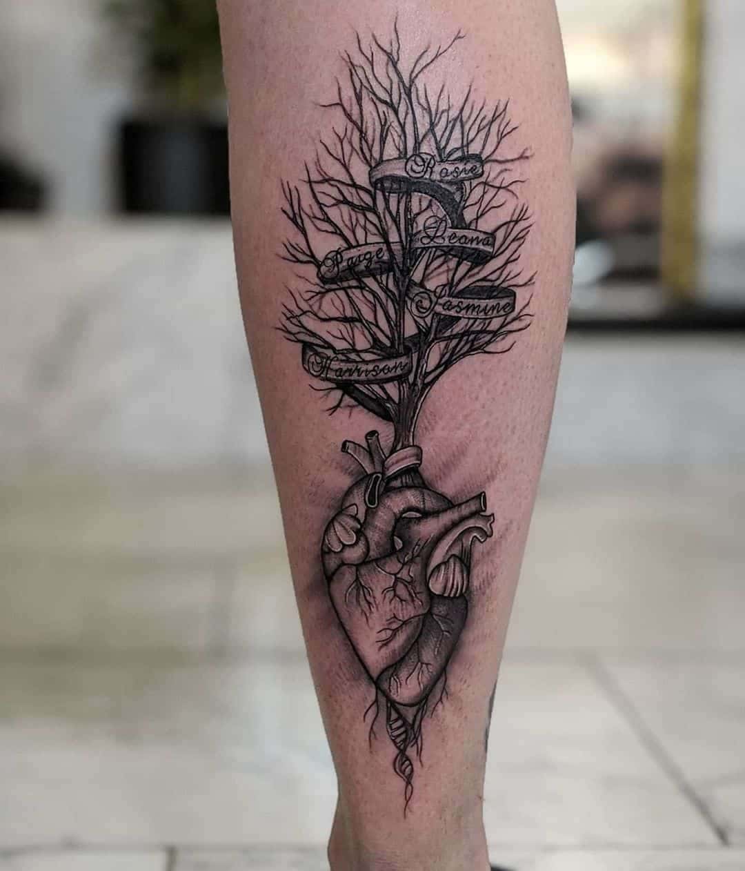 Family Tree Tattoo With Anatomical Heart