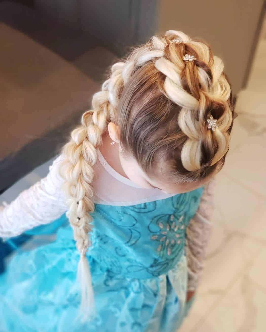 Elsa Braid With Sparkly Snowflake Clips