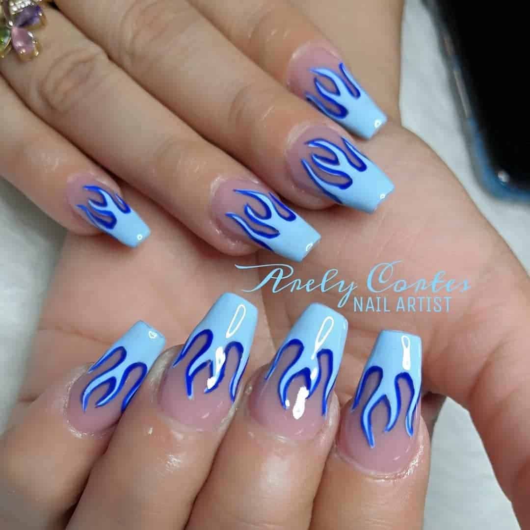 Blue Flames Nail Design