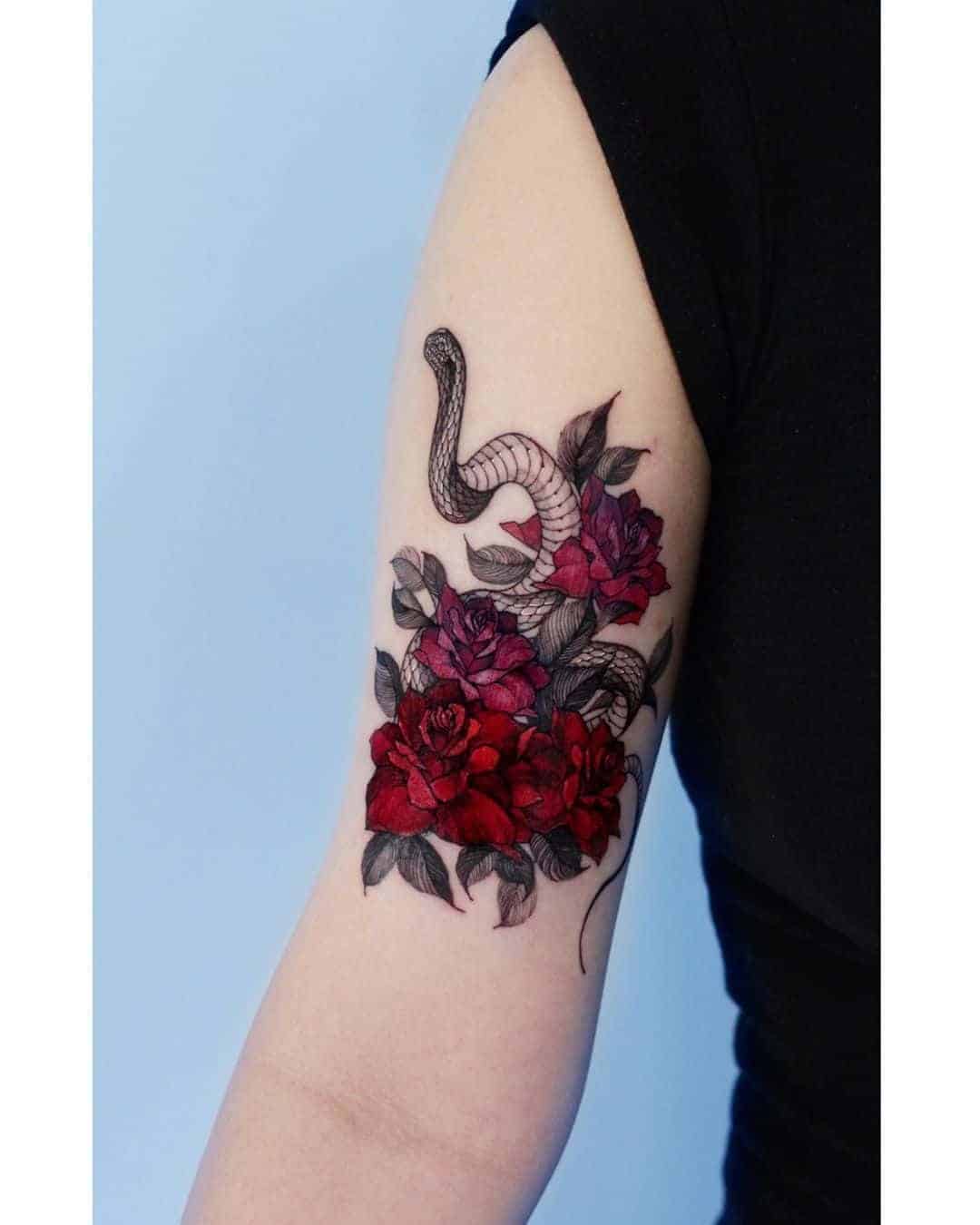 Snake and Roses Tattoo