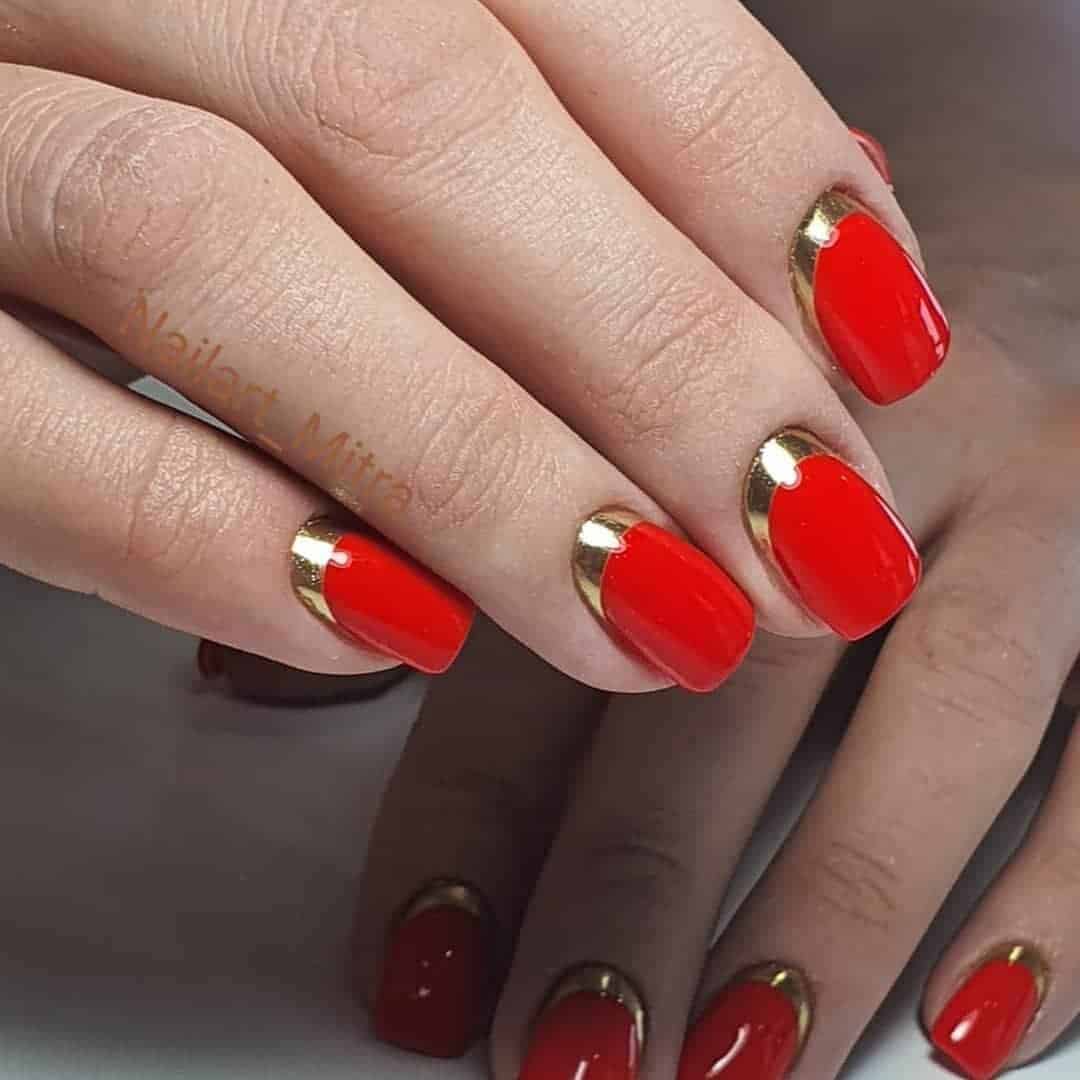 Red Nails With Golden Cuticles