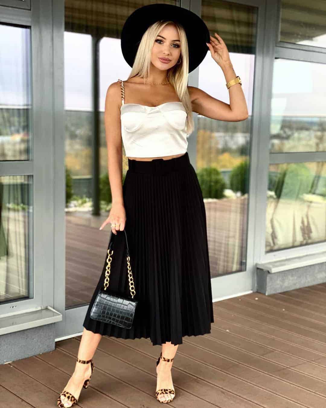 Pleated Midi Skirt and Satin Crop Top