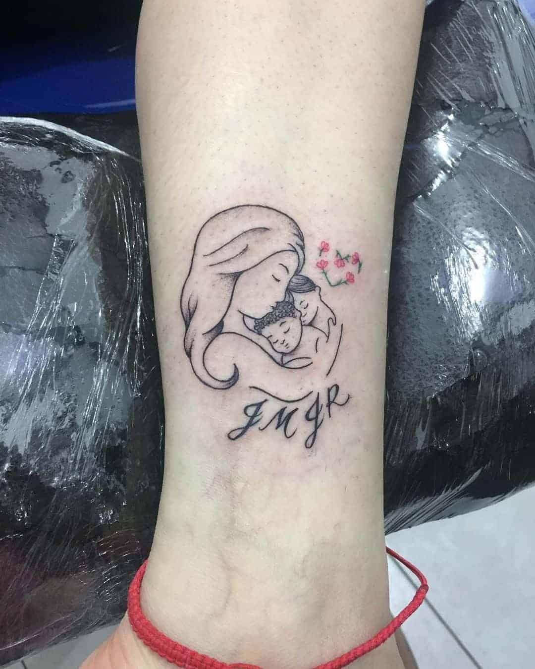 Woman and Kids With Initials Tattoo