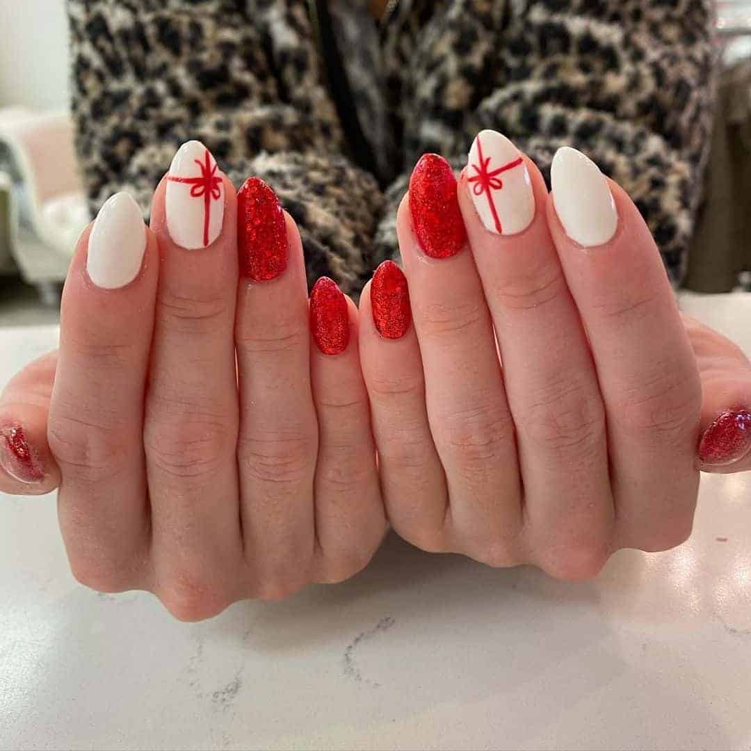 Red and White Present Nails