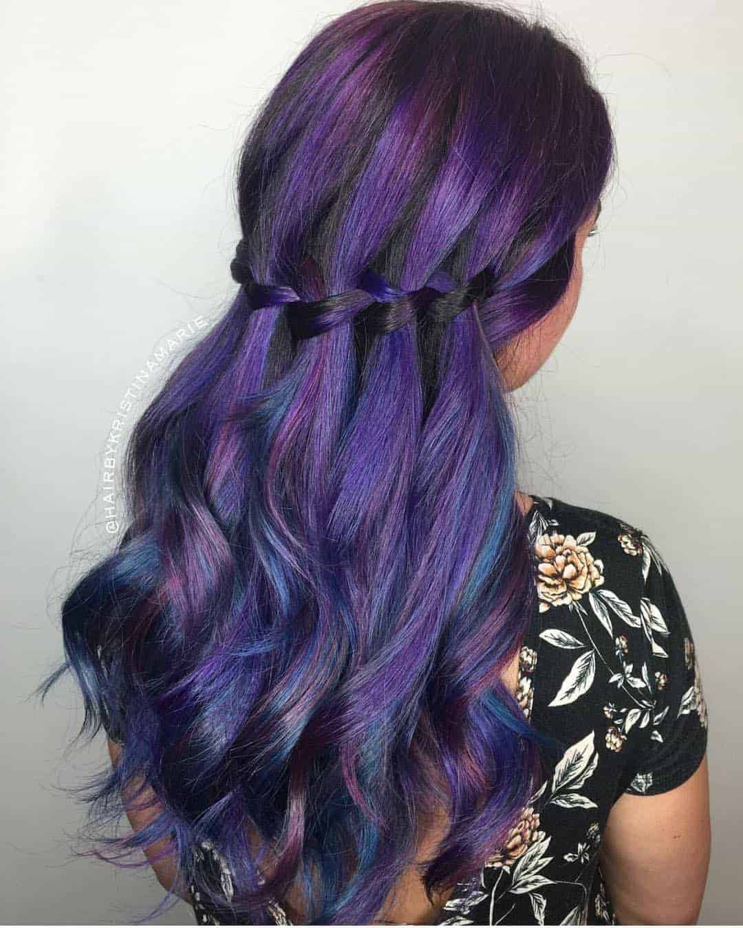 Purple Balayage Waterfall Braid