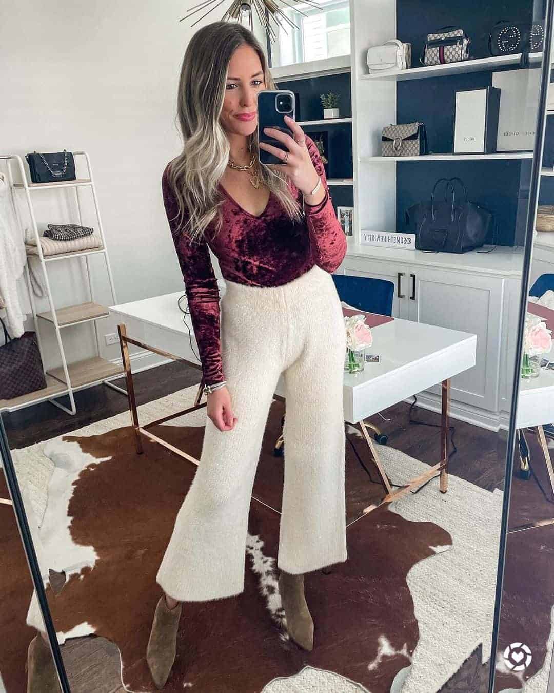 Long-Sleeve Velvet Top and Fuzzy Trousers