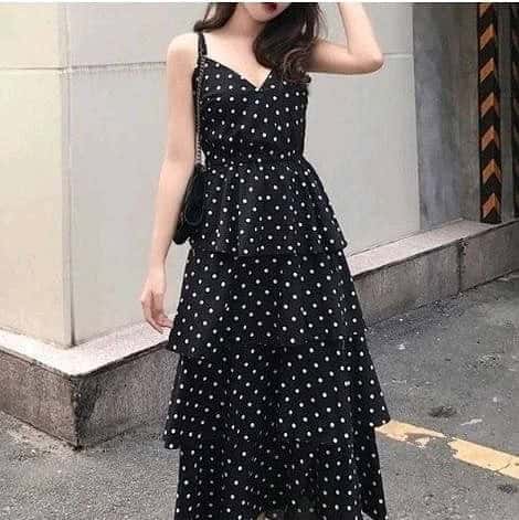 Sleeveless Polka Dot Crepe Dress