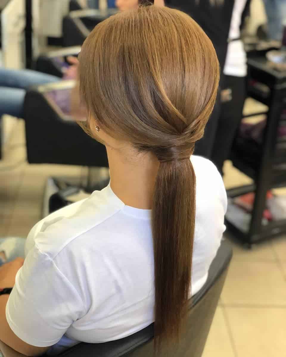 Golden-Brown Low Ponytail