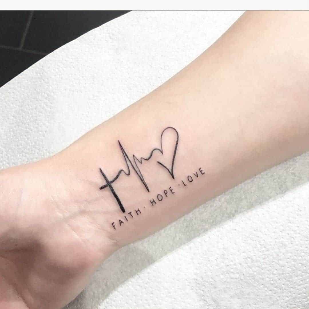 A Cross, Heartbeat Line, and Heart Combined