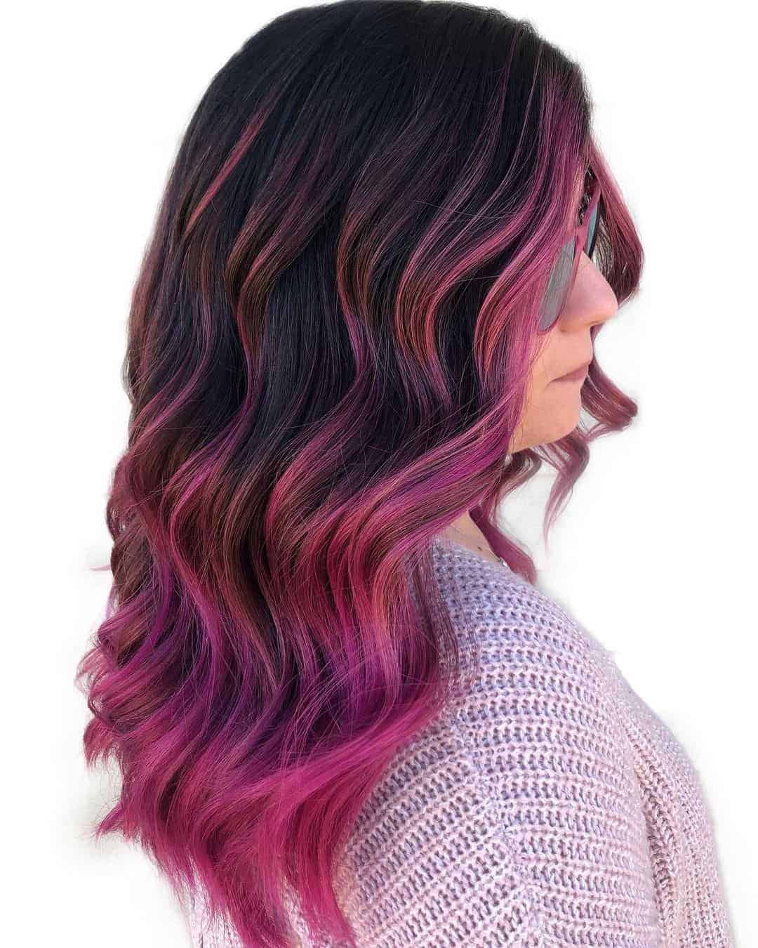 Dark Black and Rose Pink Balayage Ombré