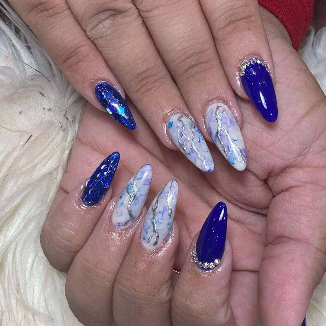 Blue Nails With Jewels