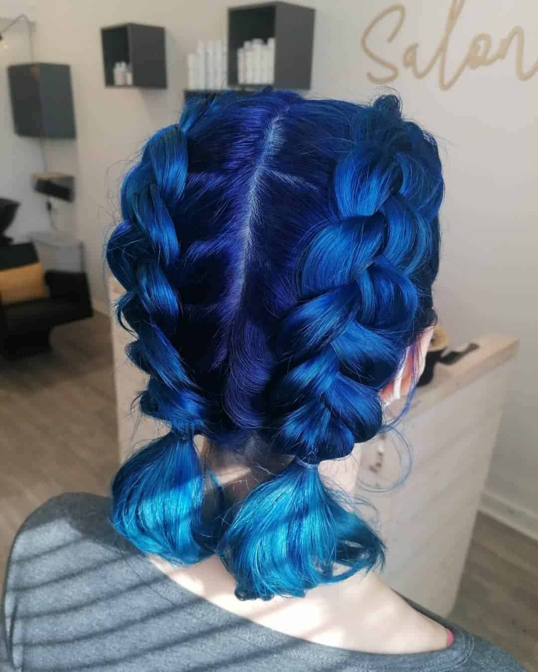 Cobalt Blue Dutch Braid Pigtails