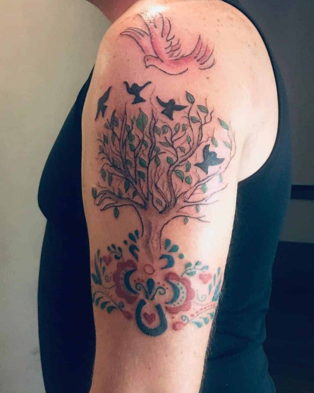 Family Tree Tattoo With Birds