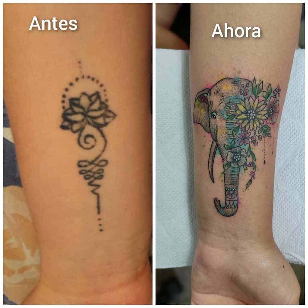 Elephant With Flowers Tattoo