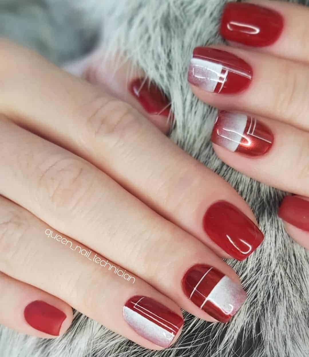 Sophisticated Red and Silver Nails