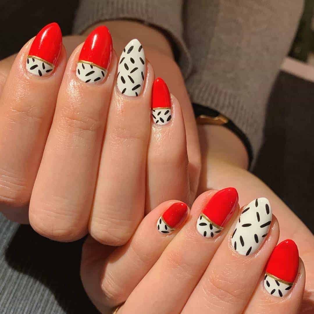 Red and White Feature Nails