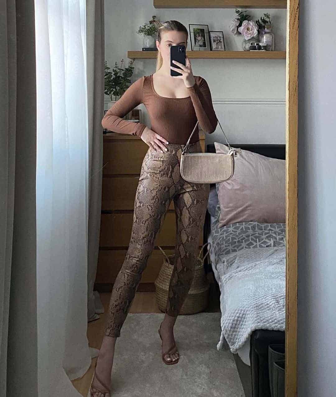 Snake Print Pants and U-Neck Top