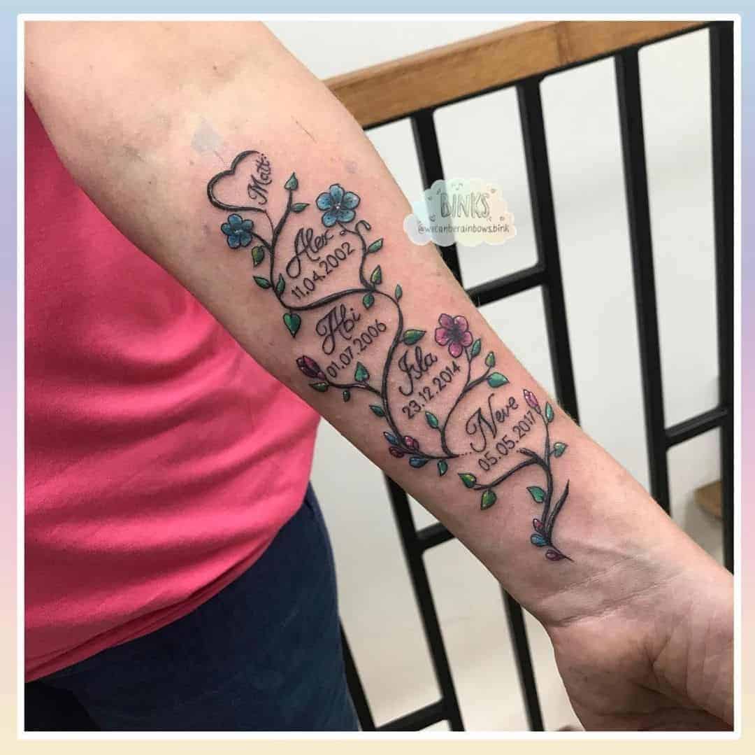 Floral Vine Family Tree Tattoo