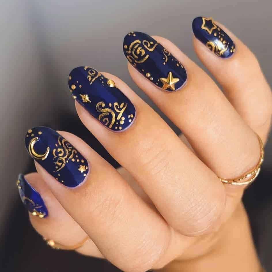 Blue Nails With Stars and Moon