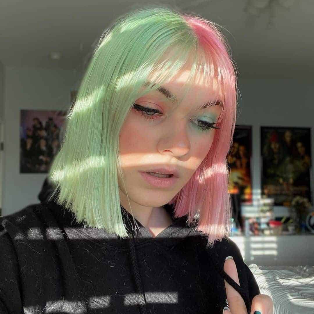 Pastel Pink and Green Split Hairstyle