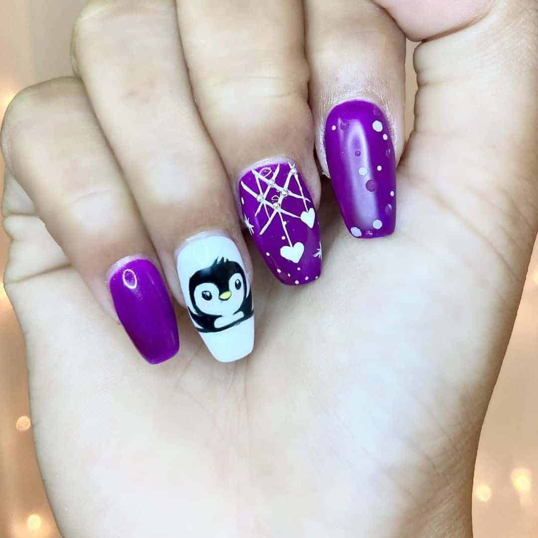 Purple and White Winter Nails