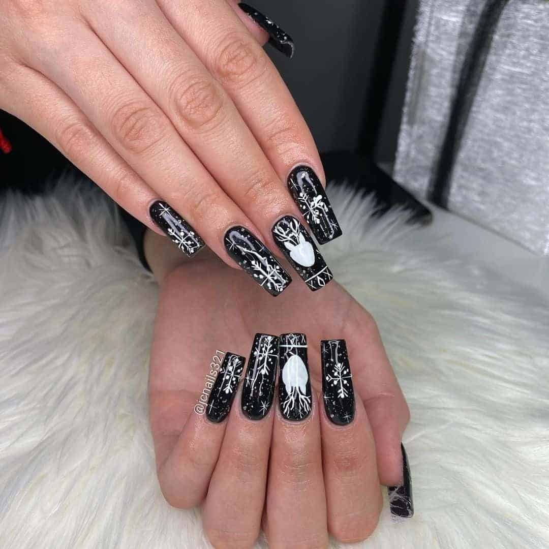 Black and White Christmas Nails