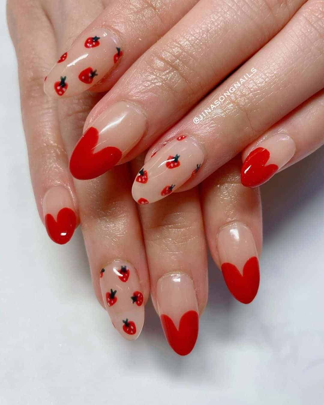 Strawberries and Red Heart Nails