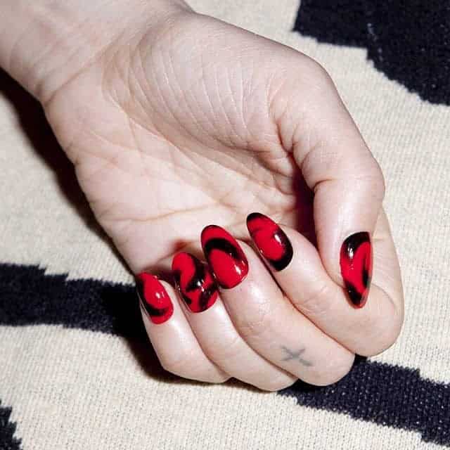 Crescent Swirl Black and Red Nails