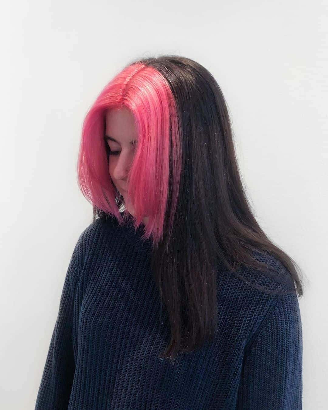 Face Framing Peach Pink Color-Blocked Hair