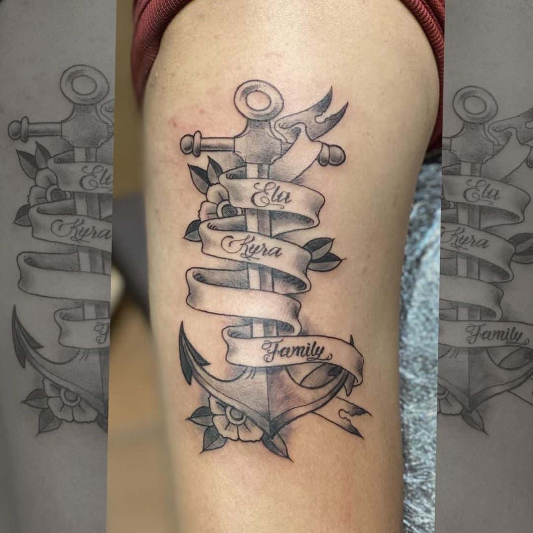 Anchor and Ribbon Family Tree Tattoo