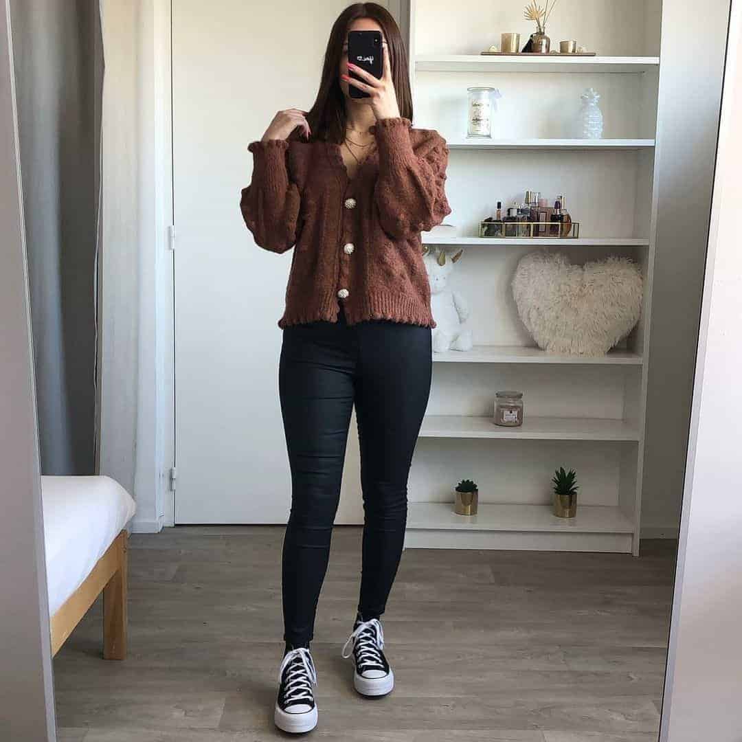 Black Pants and Brown Cardigan