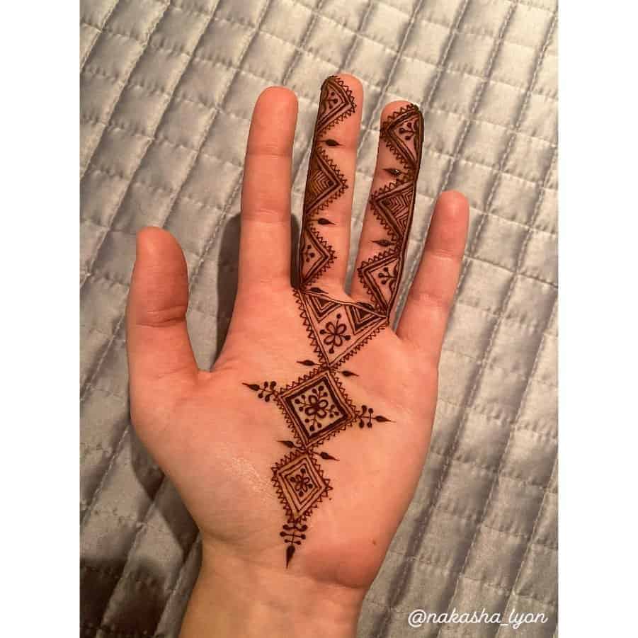 Geometric Palm Henna Tattoo