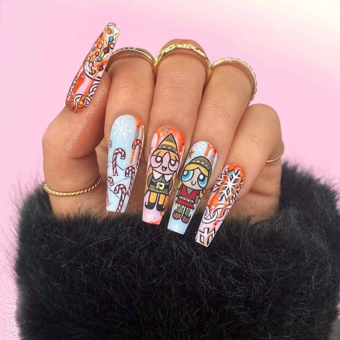 Powerpuff Girls Christmas Nails