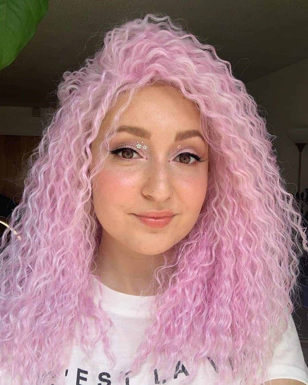 Powder Pink Curly Hair