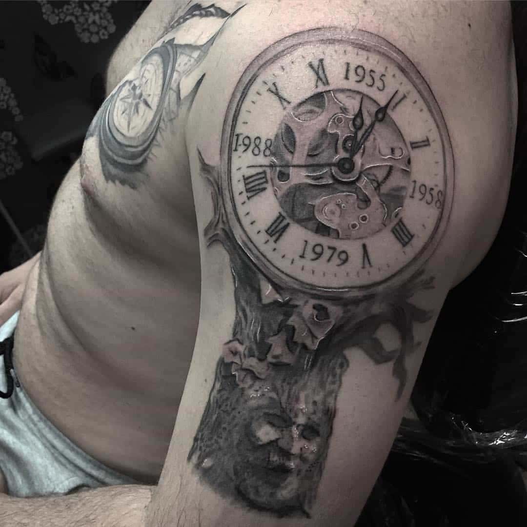 Family Tree Tattoo With Clock