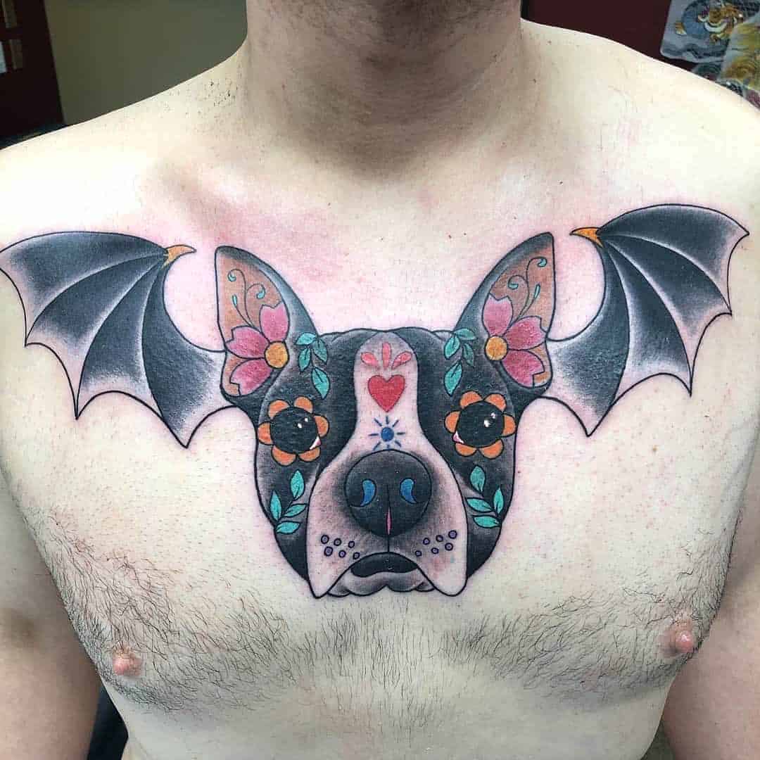 Sugar Skull Style Dog Tattoo