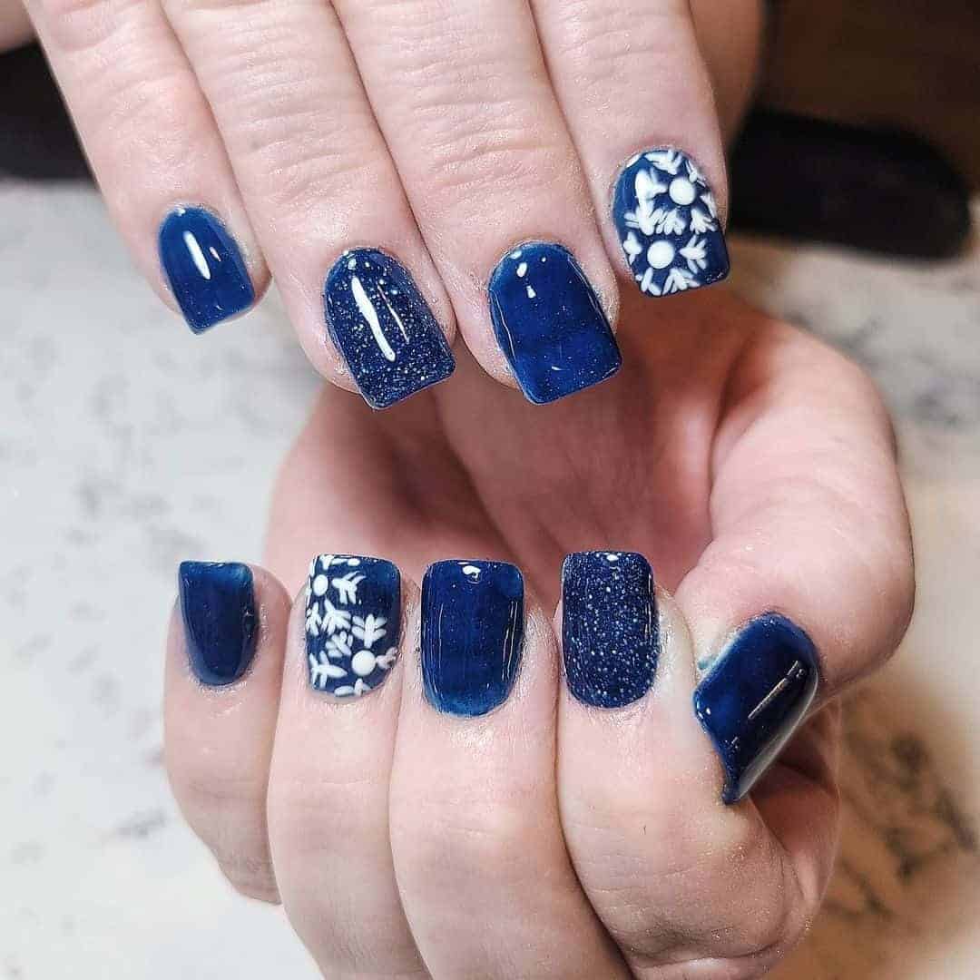 Glossy White and Blue Nails