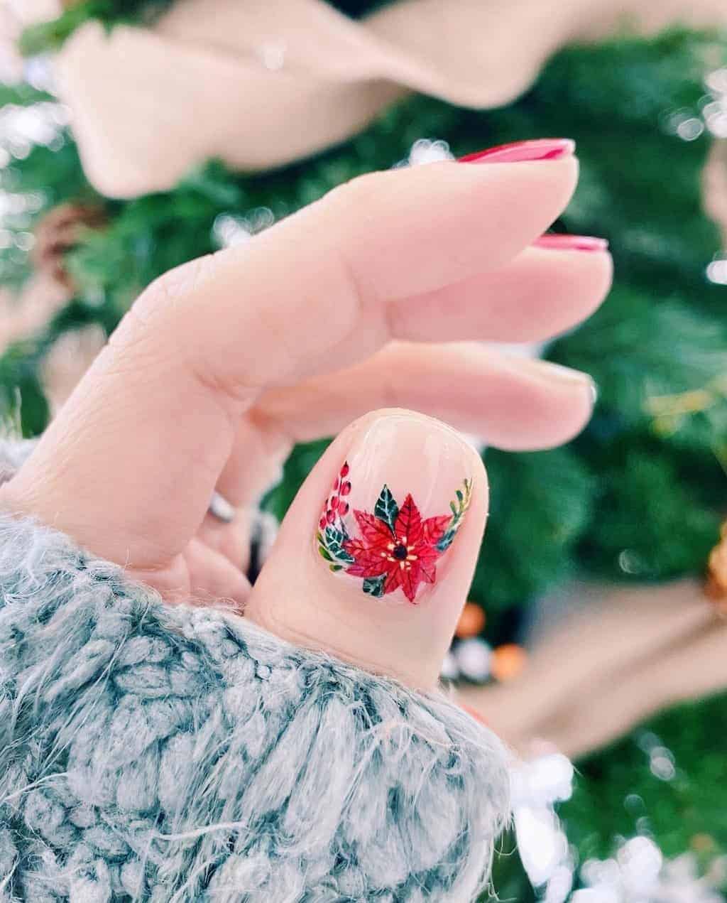 Red Poinsettia Nail Design