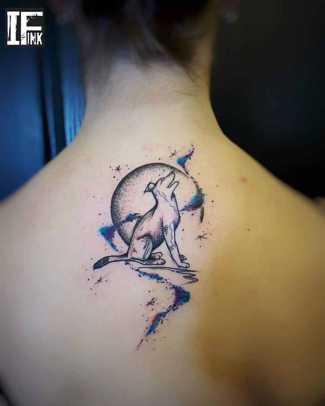 Dog Howling at the Moon Tattoo