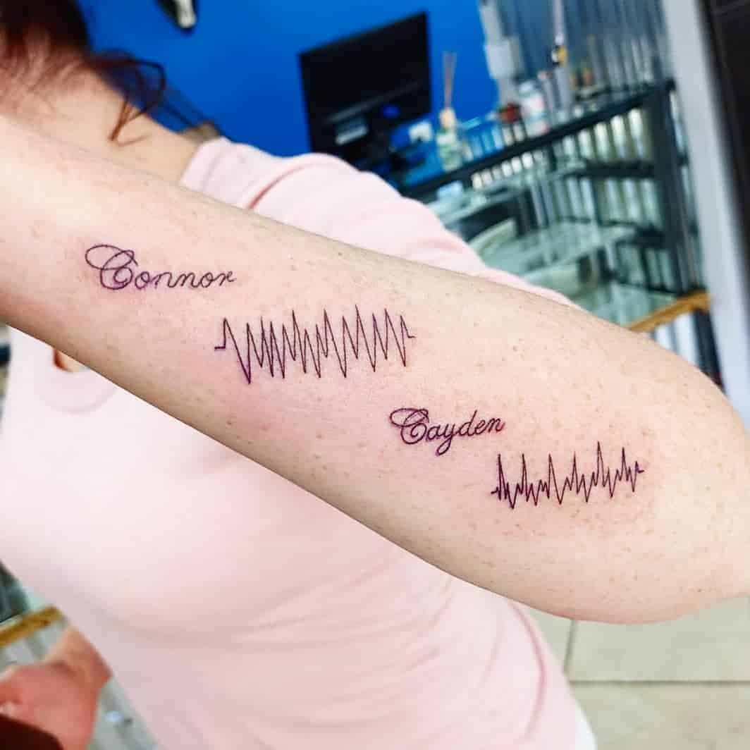 Heartbeats With Names Family Tattoo