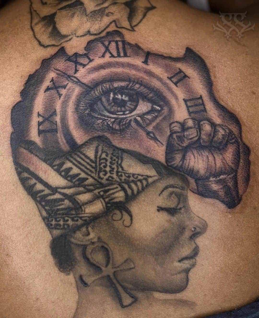 African Queen With Clock, Eye, and Ankh