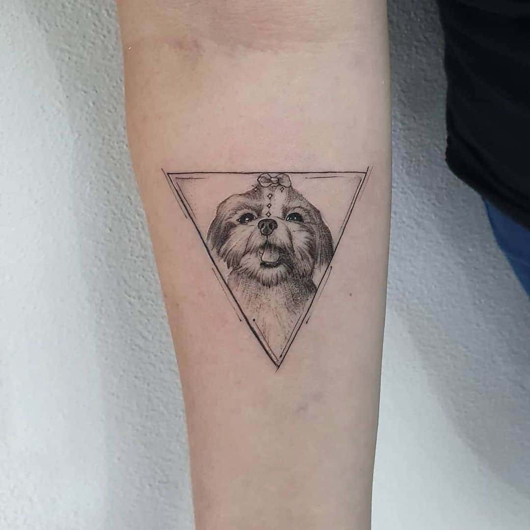 Triangle and Dog Portrait Tattoo