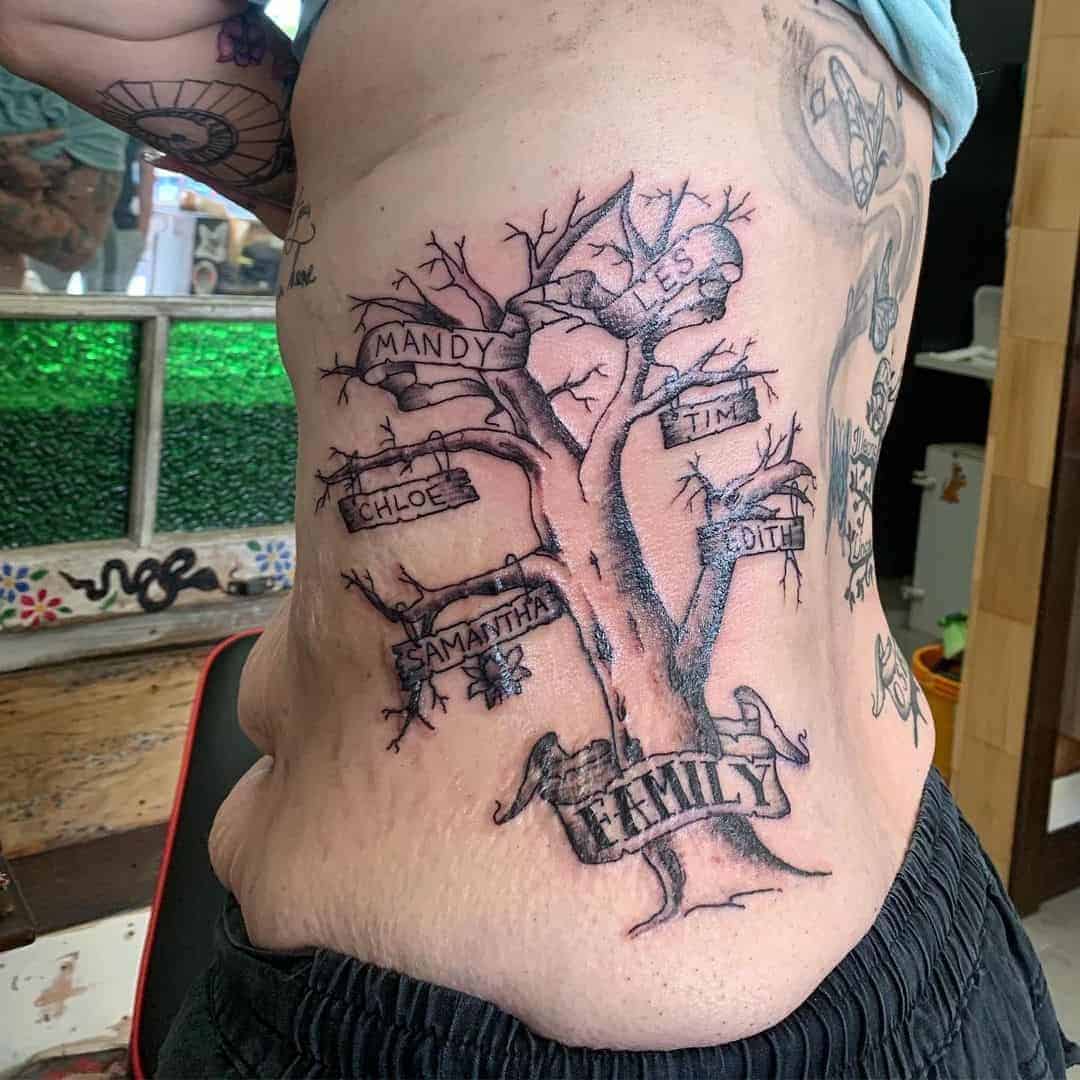 Family Tree Tattoo With Wooden Boards