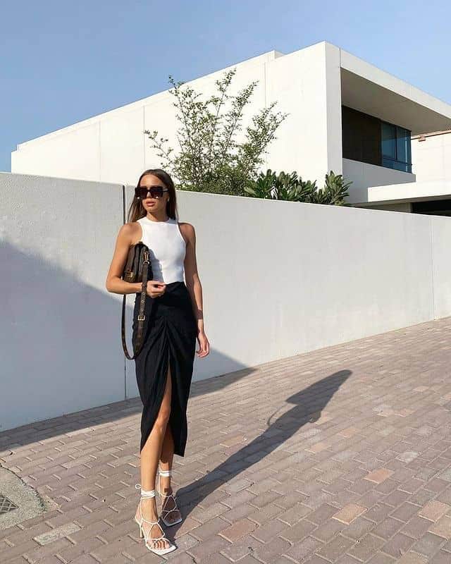 Black Skirt and White Top