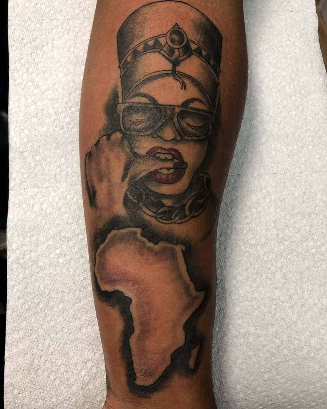 Fashionable Queen Nefertiti and African Map Outline