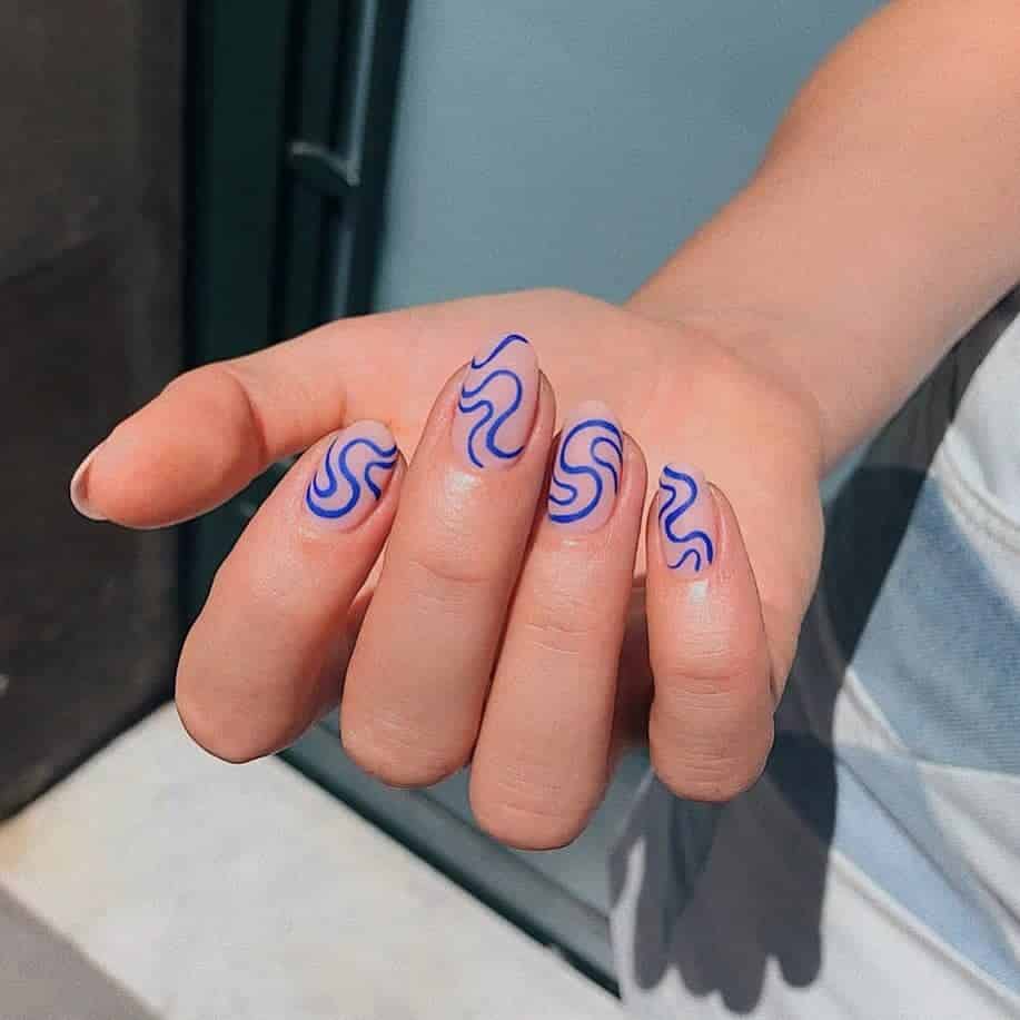 Blue Lines Nail Art