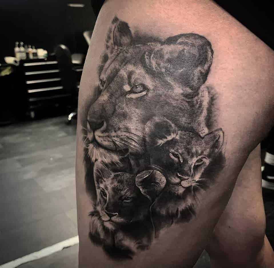 Lioness and Cubs Family Tattoo